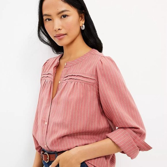 LOFT | Striped Pleated Blouse​​ - Picture 1 of 4